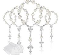 30 Pcs Mini Rosaires Perles de Chapelet de Baptême Rosaires de Baptême de Doigts de Couleur Ivoire en Acrylique Souvenirs de Baptême Fausses Perles avec Sacs en Organza pour Fête (Argent)
