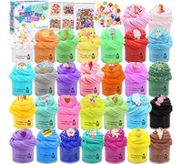 30 pcs Mini Slime Fluffy kit pour Enfants Butter Slime avec Breloques de Mini Slime,Cotillons de Slime Parfumés,Jouet de Mastic Anti-Stress de Bricolage Déjà Fait Cadeau Jouet