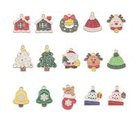30 pcs Noël vacances charme alliage émail cloche bonhomme de neige Xmas arbre pendentif pour collier boucle d'oreille bracelet bijoux faire maison décoration artisanat DIY