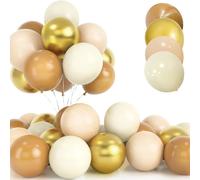 30 Pcs Nude Brown Balloons, 12 Inch Metallic Gold Balloons, Latex Helium Coffee Apricot Sand White Cream Balloons With Ribbon For Birthday Wedding Festival Child Baby Shower Party