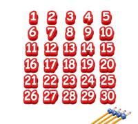 30 Pcs Numbered Pencil Toppers,1-30 Reusable Classroom Pencil Labels for Teachers,3D Printed Cute Cartoon Pencils Cap,Pencils Tracking Markers for Supply Stations and School Organization，Red