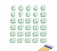 30 Pcs Numbered Pencil Toppers,1-30 Reusable Classroom Pencil Labels for Teachers,3D Printed Cute Cartoon Pencils Cap,Pencils Tracking Markers for Supply Stations and School Organization，Green