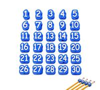 30 Pcs Numbered Pencil Toppers,1-30 Reusable Classroom Pencil Labels for Teachers,3D Printed Cute Cartoon Pencils Cap,Pencils Tracking Markers for Supply Stations and School Organization，Blue 1