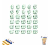 30 Pcs Numbered Pencils Toppers(1-30),Reusable Classroom Pencil Labels for Teachers,Number Pencil Toppers for Classroom Organization and Supply Tracking Station,Fits Standard Pencils，green
