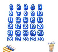 30 Pcs Numbered Pencils Toppers(1-30),Reusable Classroom Pencil Labels for Teachers,Number Pencil Toppers for Classroom Organization and Supply Tracking Station,Fits Standard Pencils，blue 1