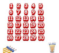 30 Pcs Numbered Pencils Toppers(1-30),Reusable Classroom Pencil Labels for Teachers,Number Pencil Toppers for Classroom Organization and Supply Tracking Station,Fits Standard Pencils，red