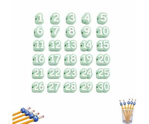 30 Pcs Numbered Pencils Toppers(1-30),Reusable Classroom Pencil Labels for Teachers,Number Pencil Toppers for Classroom Organization and Supply Tracking Station,Fits Standard Pencils，green
