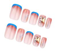 30 PCS Presse Scintillante Sur Les Ongles Courts Artificiels Sur Les Couvertures Complètes De La Pointe Française Bleue Fausse Pour La Fête