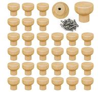 30 Pcs Rond Bouton de Tiroir en Bois, Boutons D'armoire en Bois, Boutons de Meubles en Bois non Finis avec 30 Pcs Vis pour Tiroir, Cabinet, Armoire, Penderie