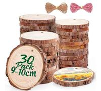 30 pcs Rondin de Bois Naturel 9-10cm avec Corde de 10 mètres, Craft Disques en Bois, Tranche de Bois, Découpe Parfaite pour Le processus de Bricolage Cadeau décoration
