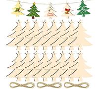 30 pcs Suspension Bois de Noël, Pendentifs en Bois Bricolage avec Ficelle pour Décorations Arbre de Noel(Sapin de Noël)