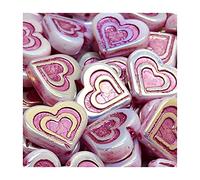 30 pcs Table Cut Czech Glass Beads Heart in Heart 14 x 16 mm, Pink Opal