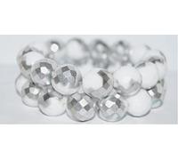 30 pcss Perles à facettes rondes polies au feu, craie blanc cristal argent demi-revêtement mat (3000 27001 m), verre, République tchèque, dimensione 15 mm (0.59 in)