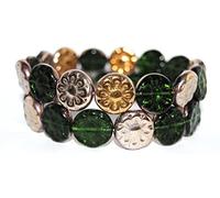 30 pcss Plat rond avec des perles de verre pressées, émeraude verte transparente 27101 (50720 27101), verre, République tchèque, dimensione 18 mm (0.71 in)