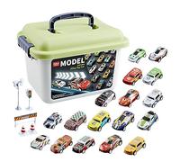 30 Pièce Lot Petites Voitures Jouets Metal Voiture Jouet Enf-ant Cascadeuse Mini Voitures De Course Apporter Valise Avec Carte Routière Et Panneau Routier De Course Voiture En Alliage STEM Pour Enfant
