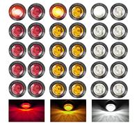 30 pièces 1,9cm voiture ronde LED feux latéraux 1,9cm feux de marquage latéral universel feux d'avertissement feux de contrôle feux de position pour camion voiture caravane 10 jaune+10 rouge+10 blanc