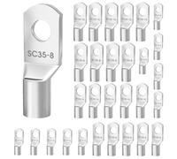 30 Pièces 16mm² M8 Cosses Tubulaires 25mm² 35mm² M10, Cosses de Câble, M8 M10 Bornes Tube Non Isolé, Câble Électriques Ronde à Œillet en Cuivre Étamé pour Marine Automotive Industriel, Argenté