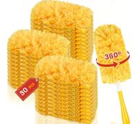 30 Pièces 360 Degrés Dépoussiéreur Plumeau Nettoyage Jetable Recharge Plumeau Duster Chiffons avec Manche Court pour Le Nettoyage des Poils Animaux Poussière et la Saleté (Jaune)