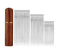 30 Pièces Aiguilles à Coudre à la Main, Aiguilles à Tricoter à la Main en Acier Inoxydable avec Étui à Aiguilles en Bois Aiguille à Coudre pour Projets de Crochet (3 Tailles)