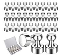 30 Pièces Aimants Puissants, 12 x 16 mm Aimant Neodyme Super Puissant, avec Boîte de Rangement, pour Tableau Magnétique Blanc, Plaque Magnétique, Réfrigérateur, Cuisine, Ecole, Bureau (Argent)