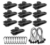 30 Pièces Attache Bache Set avec Mousquetons Noirs,Tendeur Elastique | 10 Polyvalentes étanche en Clips de Fixation, 10 Mousquetons, 10 Tendeur Bache Sandow pour Bâches de Piscine/Couvertures