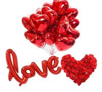 30 Pièces Ballons Coeur Rouge Helium, 1 LOVE Ballon Helium, 1000 Pétales de Roses, Ballon Saint Valentin, Décoration Saint Valentin, Deco St Valentin