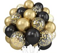 30 pièces Ballons noirs et dorés de 10/12 pouces avec confettis dorés pour décorations de fête d'anniversaire, mariage, anniversaire Taille UniqueLatex