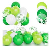 30 Pièces Ballons Verts, 12 Pouces Verts Confettis Ballons, Latex Hélium Vert et Blanc Ballon avec Ruban pour Anniversaire Mariage Festival Enfant Baby Shower Fête Célébrations