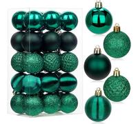 30 pièces Boules de Noël Ornements de Boule de Noël avec Ficelles, 50mm/2,0" Vert Foncé Incassable Plastique Décorations à Suspendre, Pendentifs d'Arbre de Noël pour Maison Fête Mariage Vacances
