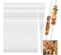 30 Pièces Brochette inox, 40cm Brochettes de grillades, Brochettes RéUtilisables en Acier Inoxydable, Brochettes Pour Griller, Brochette Réutilisables pour Barbecue,Viande,légumes (B-30 Pcs-40 Cm)