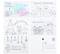30 Pièces Cartes Postales de Couleur de Noël Cartes de Voeux de Noël de Dessin Animé Cartes de Noël à Colorier pour Bricolage Enfants Étudiant Enseignant, 5 Modèles, 4 x 6 Pouces