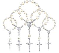 30 Pièces Chapelet de Baptême Chapelet en Acrylique Chapelets de Baptême de Doigt de Perles Fausses Perles pour Faveurs Baptême Communion Mariages Fête (Chaîne Argent Perle d'Argent)