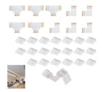 30 Pièces Connecteurs Ruban LED 10mm Broches Forme Sans Soudure Couleur | lumineuses multicolores RVB, vingt droits, cinq équerres angle, cinq triple dérivation, pose rapide, clip sans fer