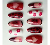 30 pièces d ' ongles artificiels avec impression de Rose rouge baiser en ABS Construction faux ongles pour une tenue longue durée ensemble d ' art Unguis