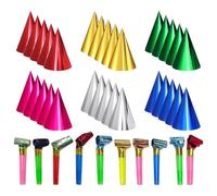 30 Pièces De Chapeaux D'Anniversaire En Film D'Aluminium Et 10 Pièces De Dragons Soufflants, Chapeaux En Papier Laser Couleur, Chapeaux Triangulaires D'Anniversaire Créatifs, Articles De Fête.