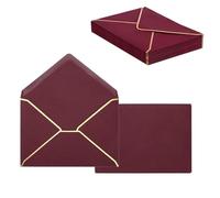 30 pièces de enveloppes A7 pour invitations, 13 x 17 cm, enveloppes autocollantes à rabat en V avec bordure dorée pour invitation de remise de diplôme, mariage, vœux (Bourgogne)