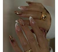 30 pièces de patch pour ongles courts en amande blanc, avec un design élégant en trois dimensions scintillant comme le soleil. Convient pour un port quotidien pour les filles. Fournitures pour ongles 