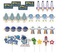 30 pièces de plug-ins de gâteau spatial, décoration de gâteau de vaisseau spatial, ensemble de décoration de gâteau de fusée, adapté aux fêtes d'anniversaire, fêtes de fin d'année