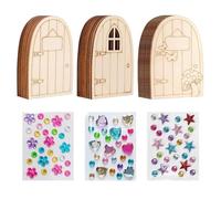 30 pièces de portes en bois de fée, 3 autocollants de pierres précieuses, portes en bois de fée, différents styles de portes de fée, ornements créatifs, décorations de bricolage