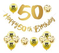 30 Pièces Decoration Anniversaire Kit 50 Ans Femmes Homme, Or Fête d'anniversaire Déco, Ballon Anniversaire 50 Ans, Bannière Happy 50th Birthday Banderole Guirlande pour Femmes Homme
