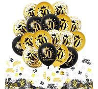 30 Pièces Décoration Anniversaire Noir et Or - Ballons 30e avec Confettis - Chiffres Confettis Noir Or - Joyeux Anniversaire pour les Hommes et Femmes