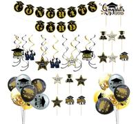 30 Pièces Décoration de Remise de Diplômes pour Ballons Latex | Cartes D'insertion, Drapeaux de Cérémonie, Rubans Spirales, pour Réunions Étudiantes et Thèmes Gradués