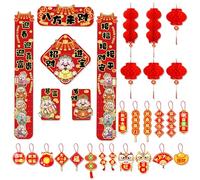 30 Pièces Décoration Nouvel An Chinois, Couplets Chinois Lanternes Papier Ornements Suspendus, Décoration Traditionnelle pour Fête Printemps Maison