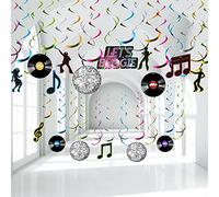 30 Pièces Décorations de Fête Disco Bannière de Fête à Thème des Années 70 Décorations de Disque de Musique Tourbillon de Feuille de Disco Décoration de Boule Suspendue pour Années 1970