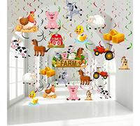 30 Pièces Décorations Tourbillon Suspendues de Fête Animaux Ferme, Tourbillons de Papier Aluminium Suspendus de Fête Anniversaire de Grange Animaux Ferme Décor de Plafond pour Anniversaire