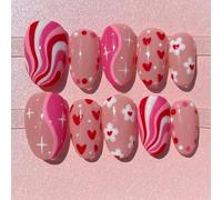 30 pièces différentes tailles presse sur les ongles rose Valentine spécial en forme de coeur fleurs et rayures conception pour ongles ABS faux
