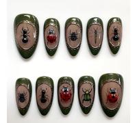 30 Pièces D'ongles Faux D'été En Amande Moyenne Avec Motifs D'insectes Atlas, Autocollants D'insectes 3d, Ongles Rétro Pour Femmes