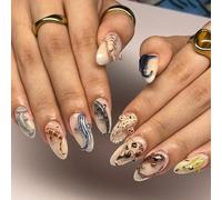 30 pièces élégant français pointe 3D métallique or amande artificielle mer créature thème ongles presse sur ongles artificiels ABS faux