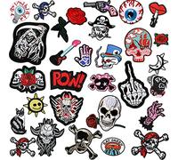 30 Pièces Ensemble de Patch Punk Rock - Patchs Thermocollants Brodés Assortis Motif de Boule d'Oeil de Crâne pour Halloween Décoration de Vestes Chapeau
