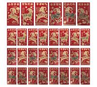 30 Pièces Enveloppes Rouges du Zodiaque Chinois 2027, en Papier | Style Festif, Finition Mate Anti-reflet, Motifs Mouton Estampés à Chaud pour Banquets Familiaux